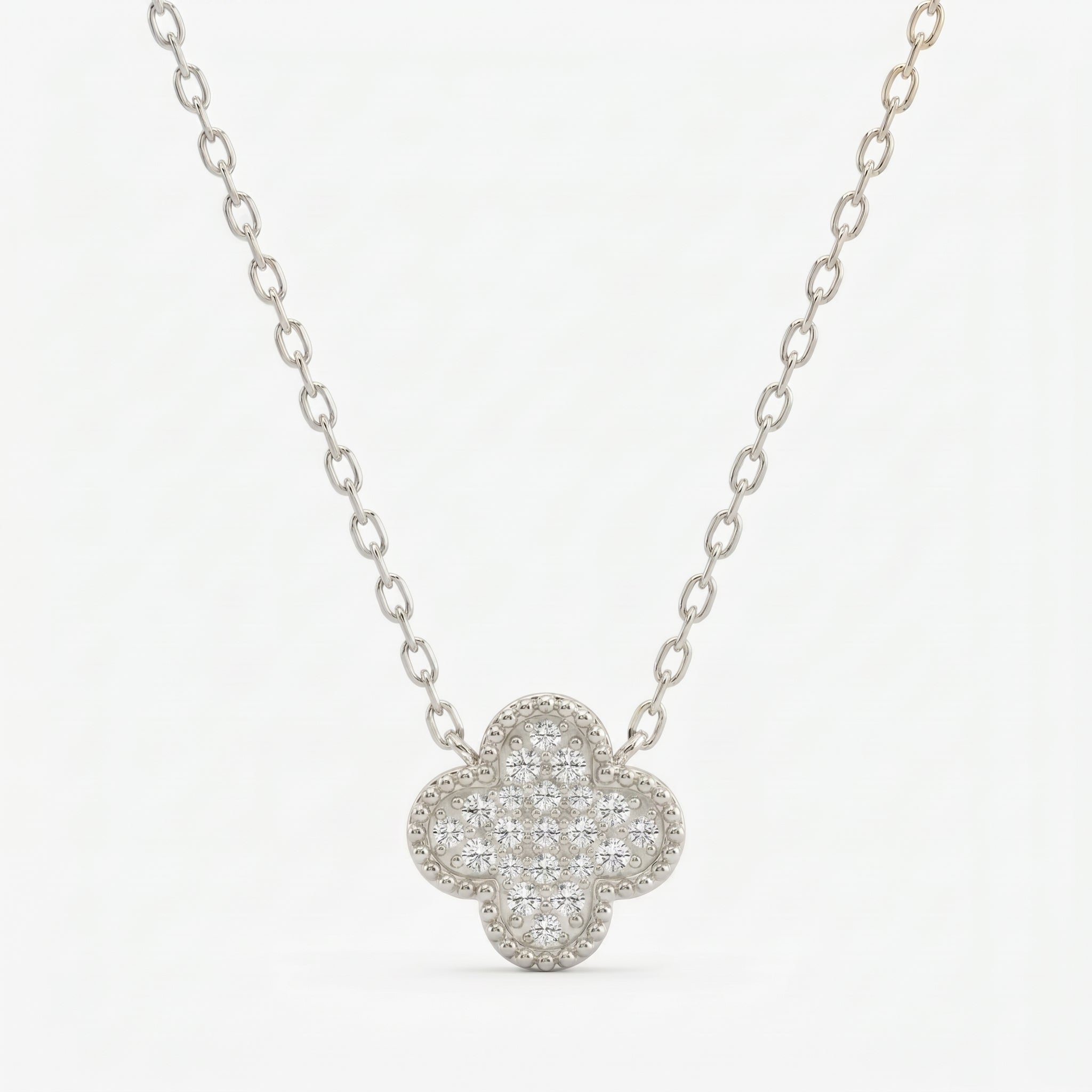 Clover Diamond Heritage Necklace – Pavé Quatrefoil Charm Jewelry