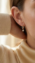 Elegant U- Shape Diamond Hoops Solitaire Fine Jewelry