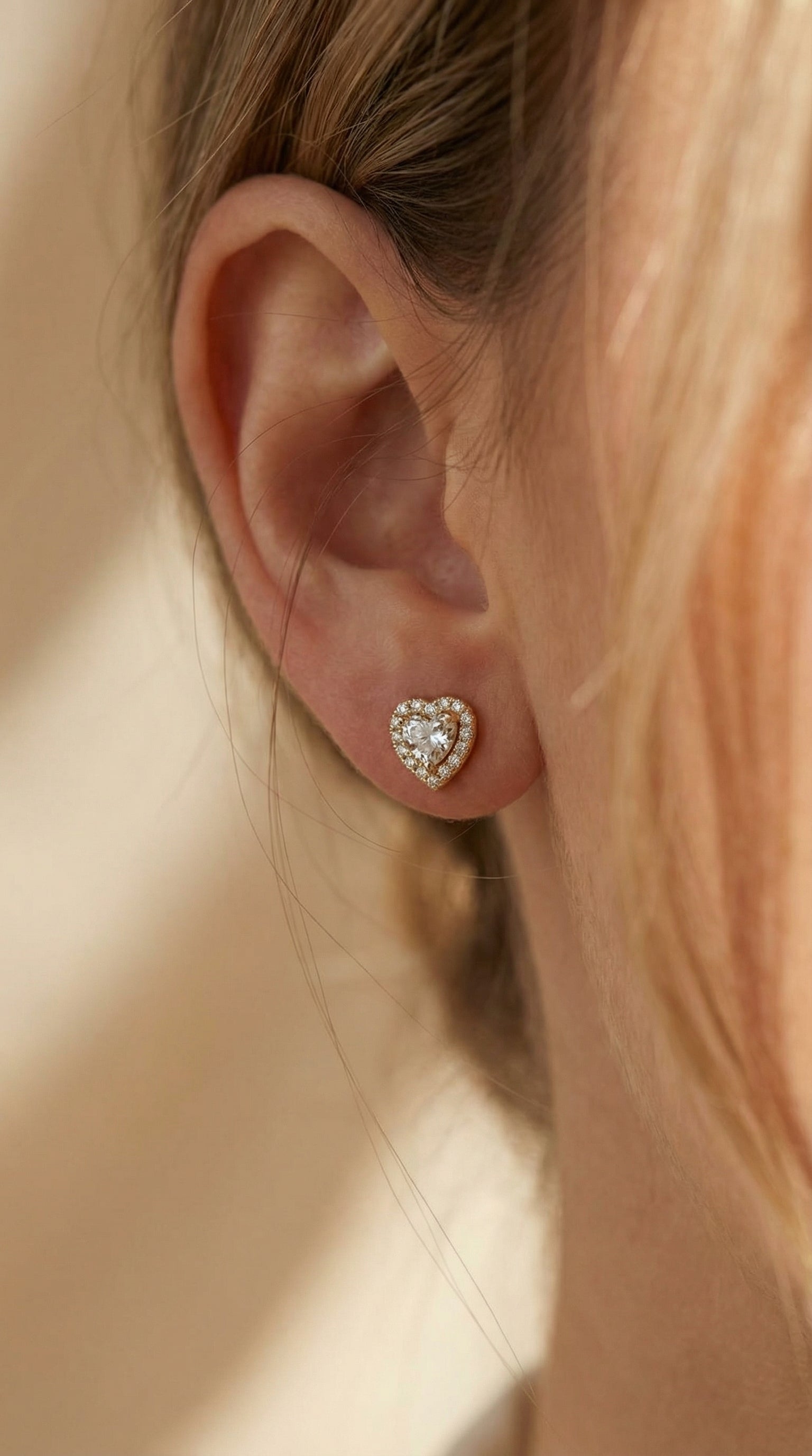 Heart Diamond Halo Design Stud Earrings