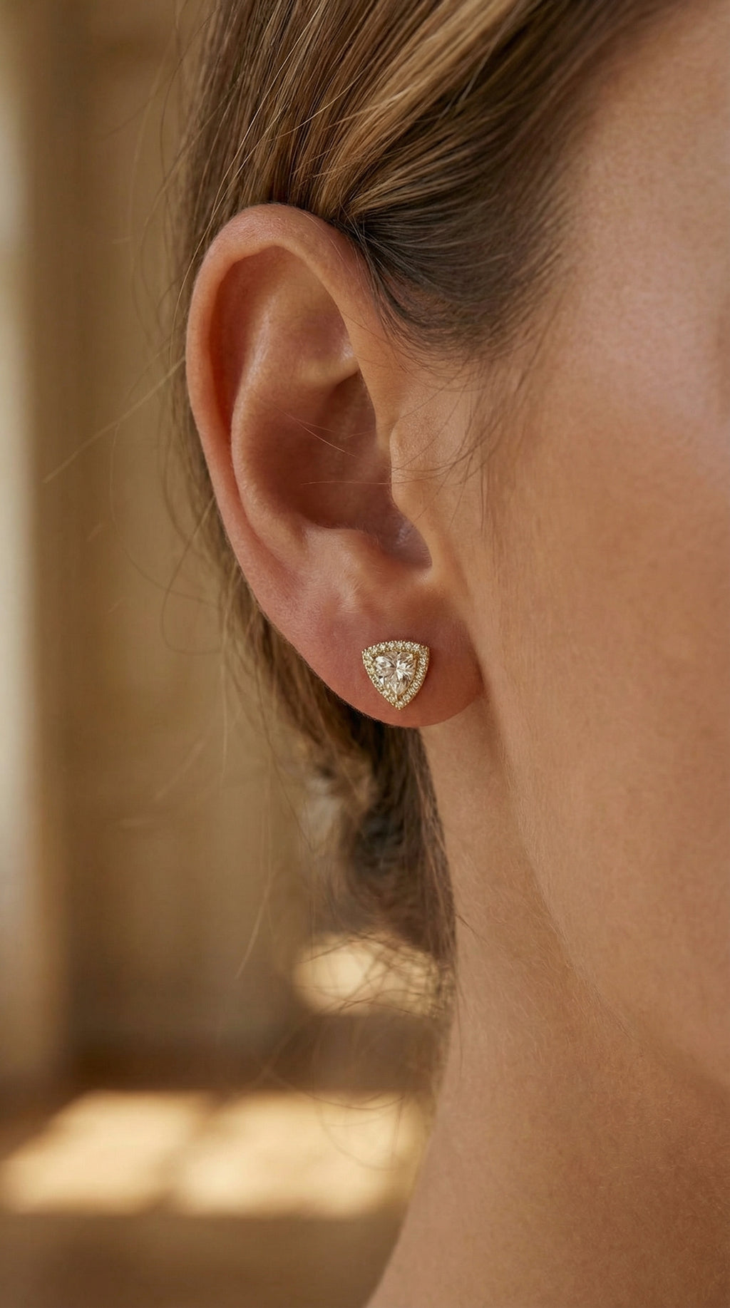 Trillion Cut Diamond Halo Stud Earrings