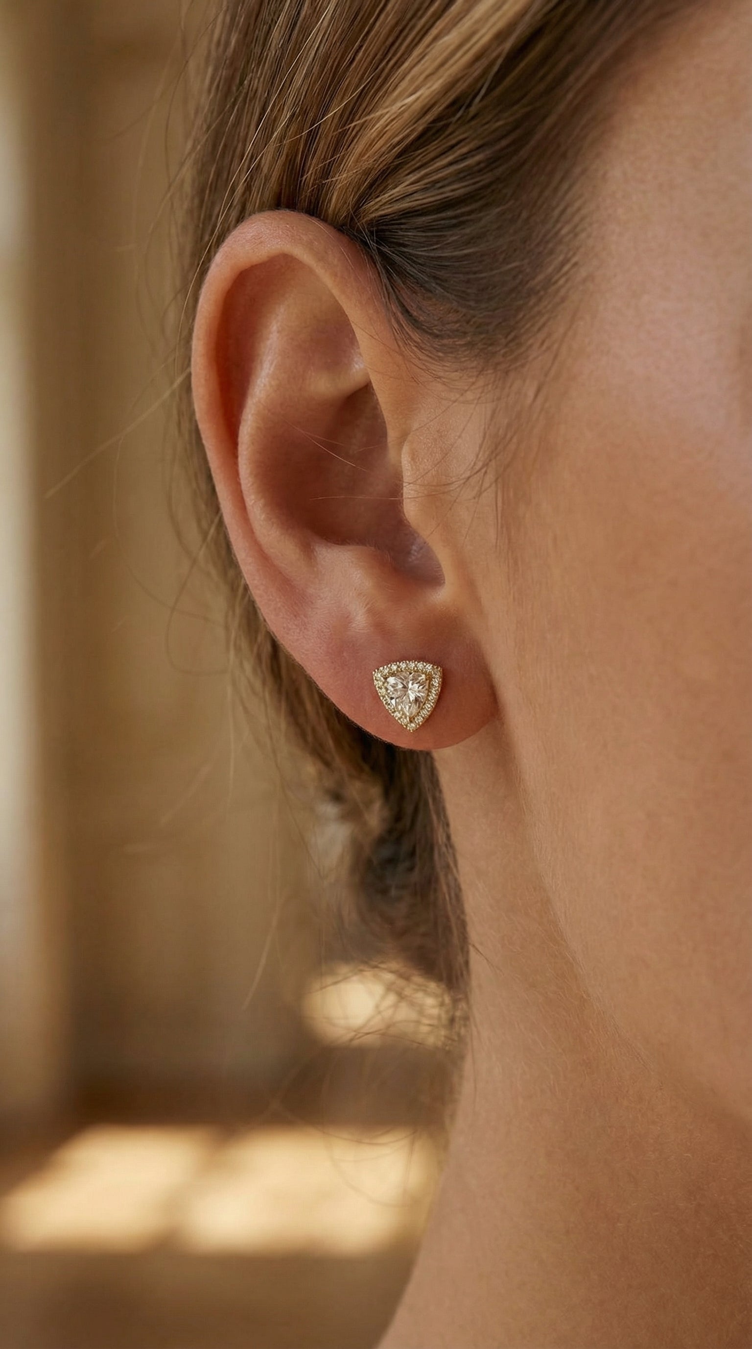 Trillion Cut Diamond Halo Stud Earrings