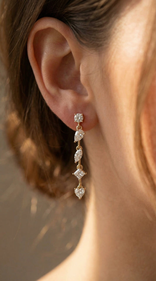 Multi Shape Diamond Drop Earring