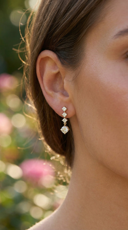 Luxury Ascher & Cushion Diamond Drop Earring