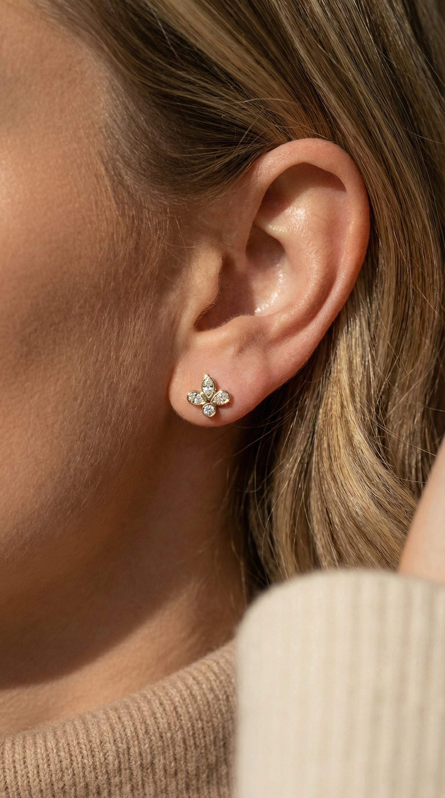Marquise & Pear Cut Diamond Flower Stud Fashion Earrings