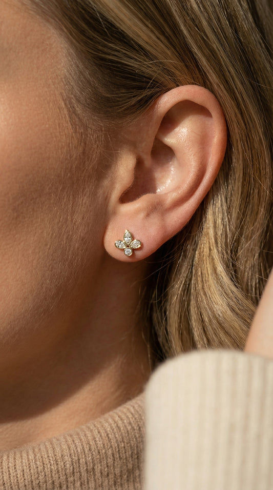 Marquise & Pear Cut Diamond Flower Stud Fashion Earrings