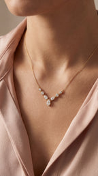 Pear & Round Cut Diamond V-Shape Diamond Pendant Necklace