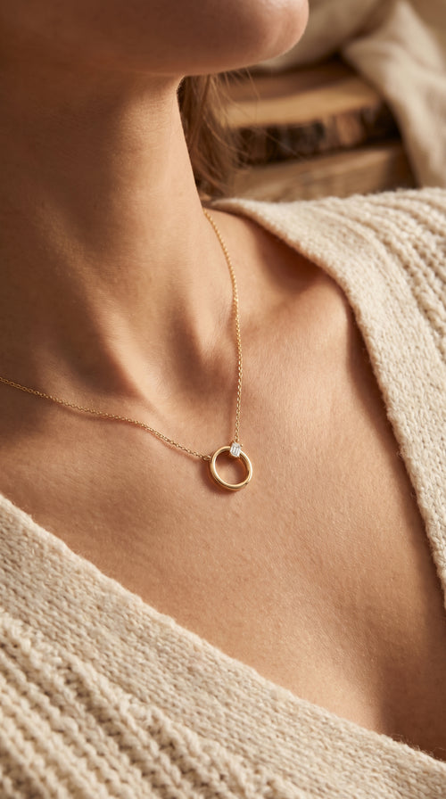 Circle Design Diamond Pendant Necklace