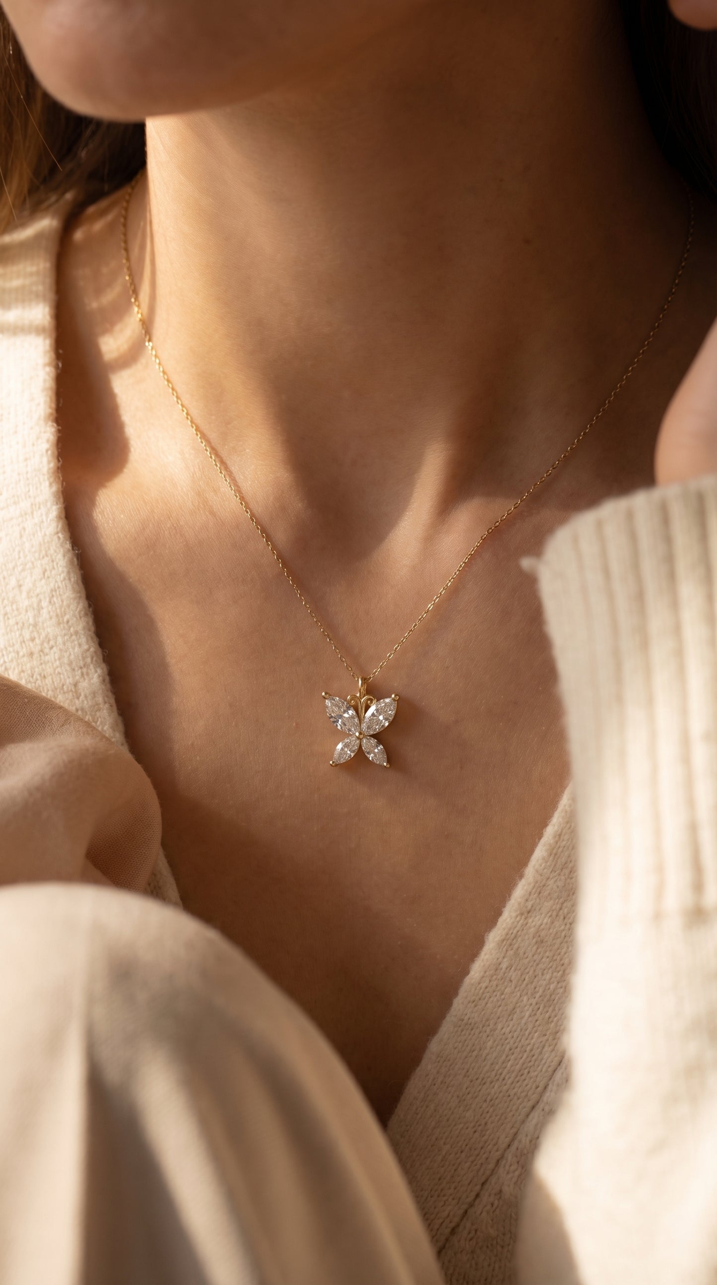 Butterfly Design Marquise Diamond Pendant Necklace