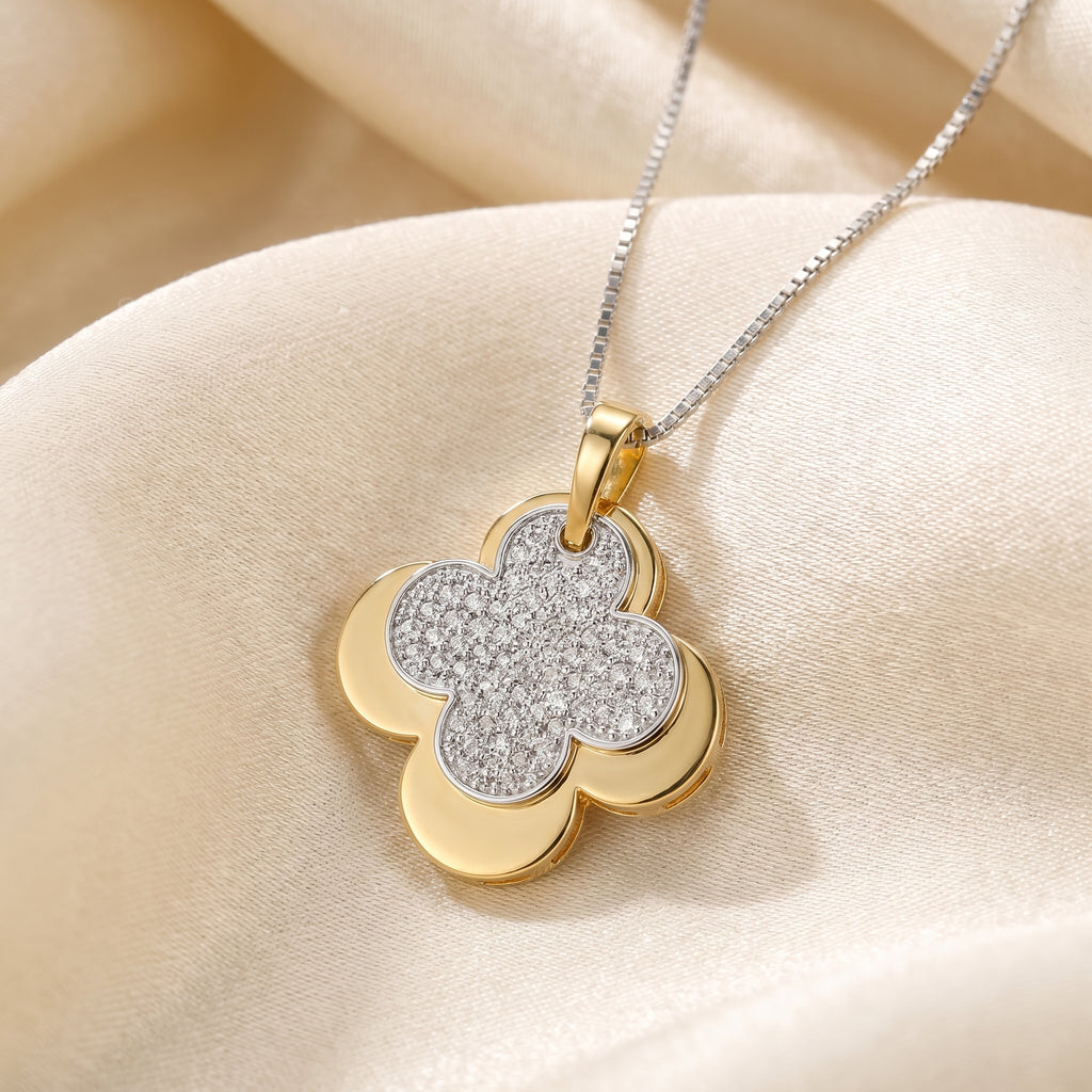 Elegant Pave Two-Tone Clover Diamond Pendant Necklace – VALAM