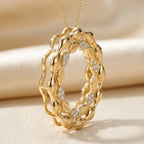 Elegant Diamond Wave Circle Pendant Necklace
