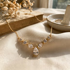 Pear & Round Cut Diamond V-Shape Diamond Pendant Necklace