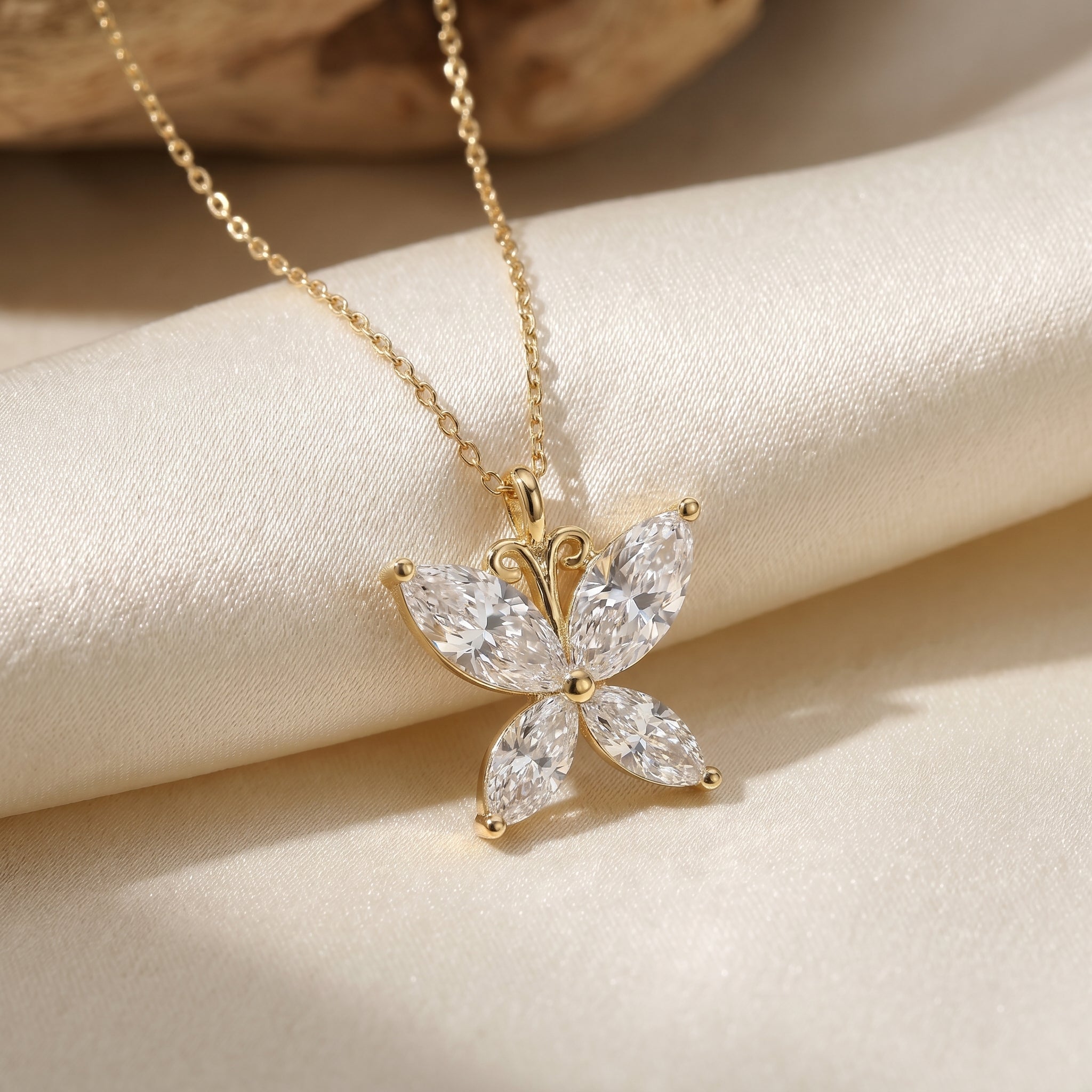 Butterfly Design Marquise Diamond Pendant Necklace