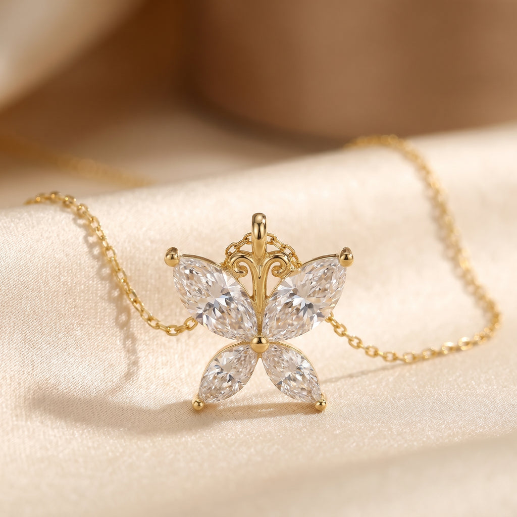 Butterfly Design Marquise Diamond Pendant Necklace