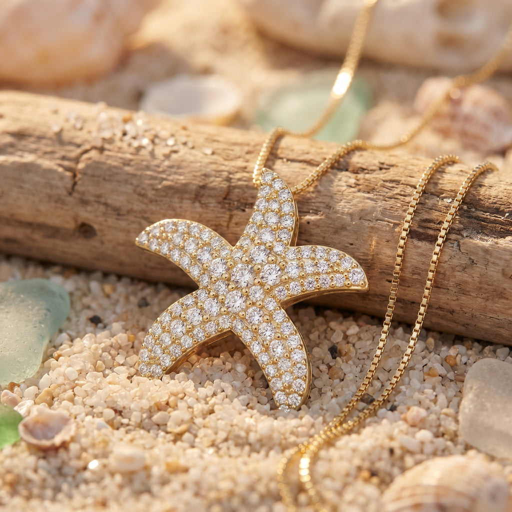 Round Diamond Celestial Starfish Pendant