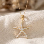 Round Diamond Starfish Embrace Pendant Necklace