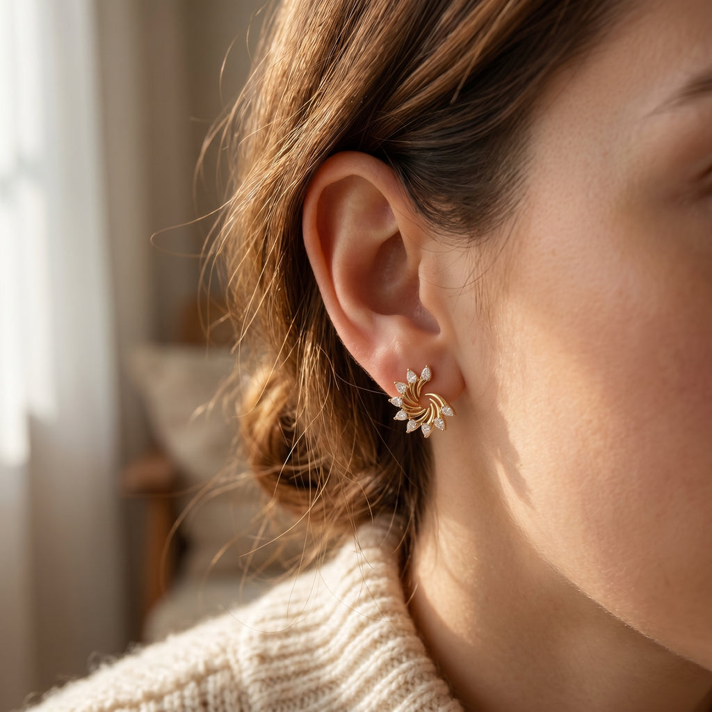 Pear Cut Diamond Swirl Stud Earrings