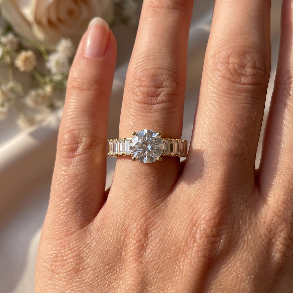 Luxe Radiance Round Brilliant Diamond Side Stone Ring