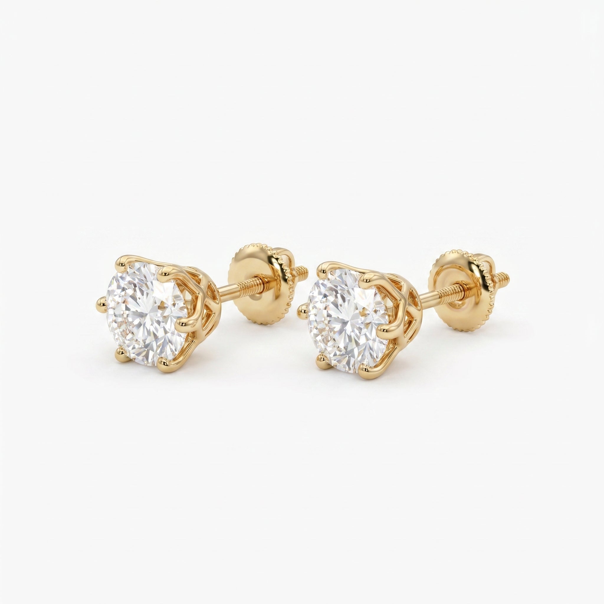Classic 6 Prong Round Brilliant Diamond Stud Earrings