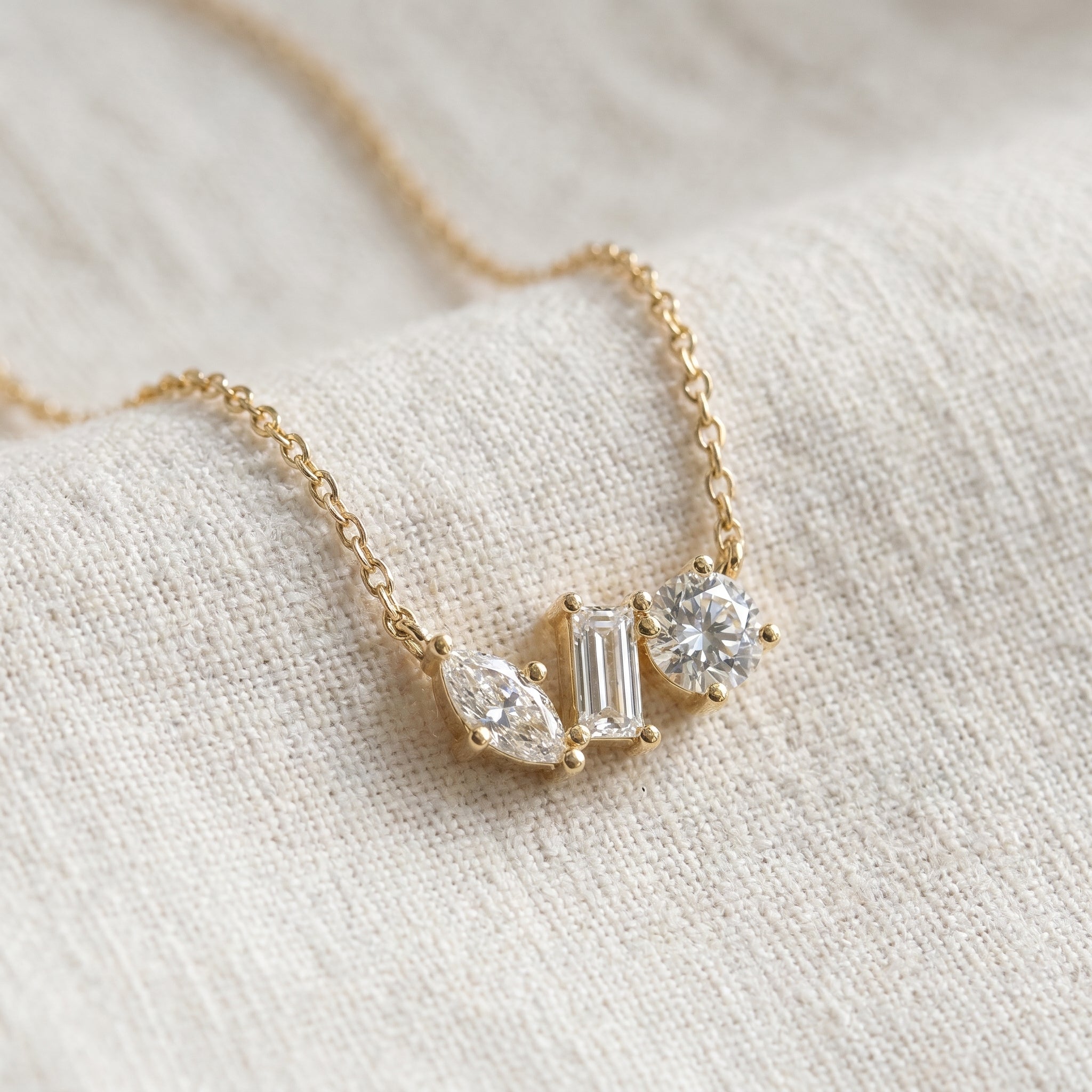 Three Stone Diamond Pendant Necklace