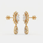 Oval Cut Diamond Sunburst Drop Earrings