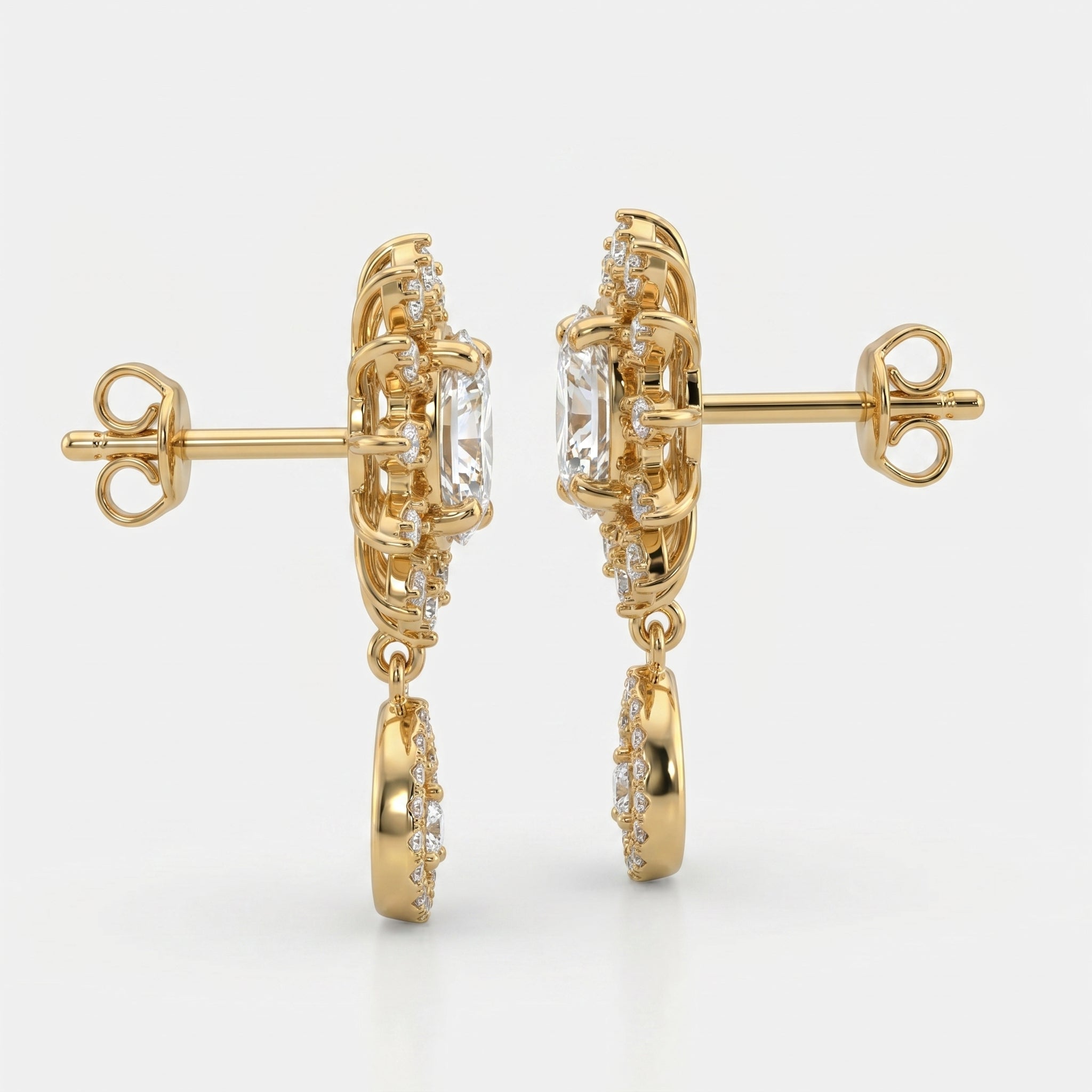 Oval Cut Diamond Sunburst Drop Earrings