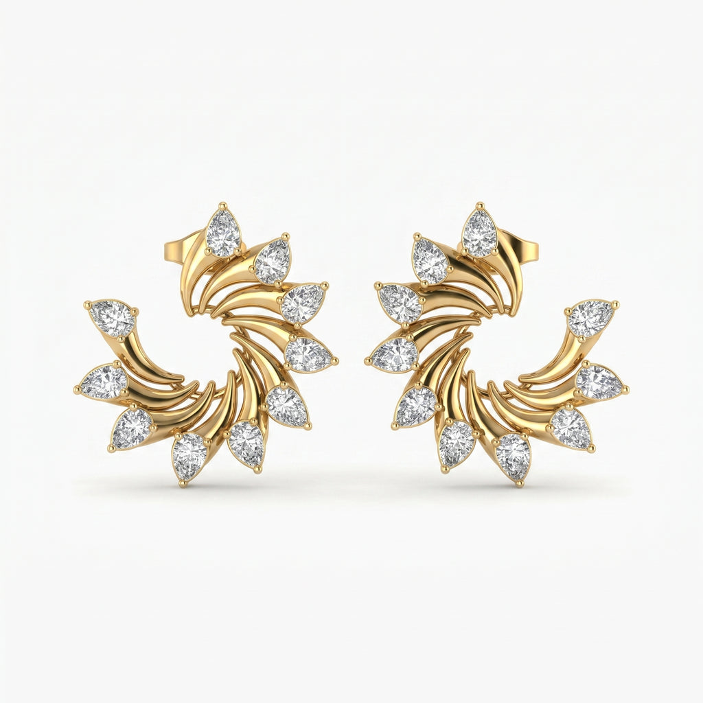 Pear Cut Diamond Swirl Stud Earrings