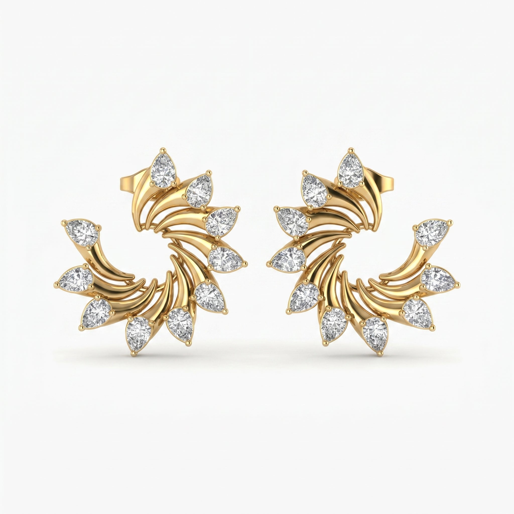 Pear Cut Diamond Swirl Stud Earrings