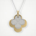 Elegant Pave Two-Tone Clover Diamond Pendant Necklace