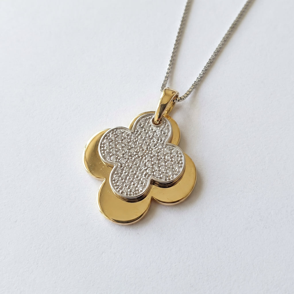 Elegant Pave Two-Tone Clover Diamond Pendant Necklace – VALAM