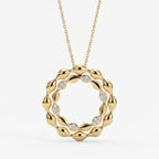 Elegant Diamond Wave Circle Pendant Necklace