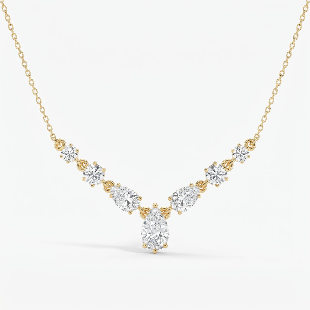 Pear & Round Cut Diamond V-Shape Diamond Pendant Necklace