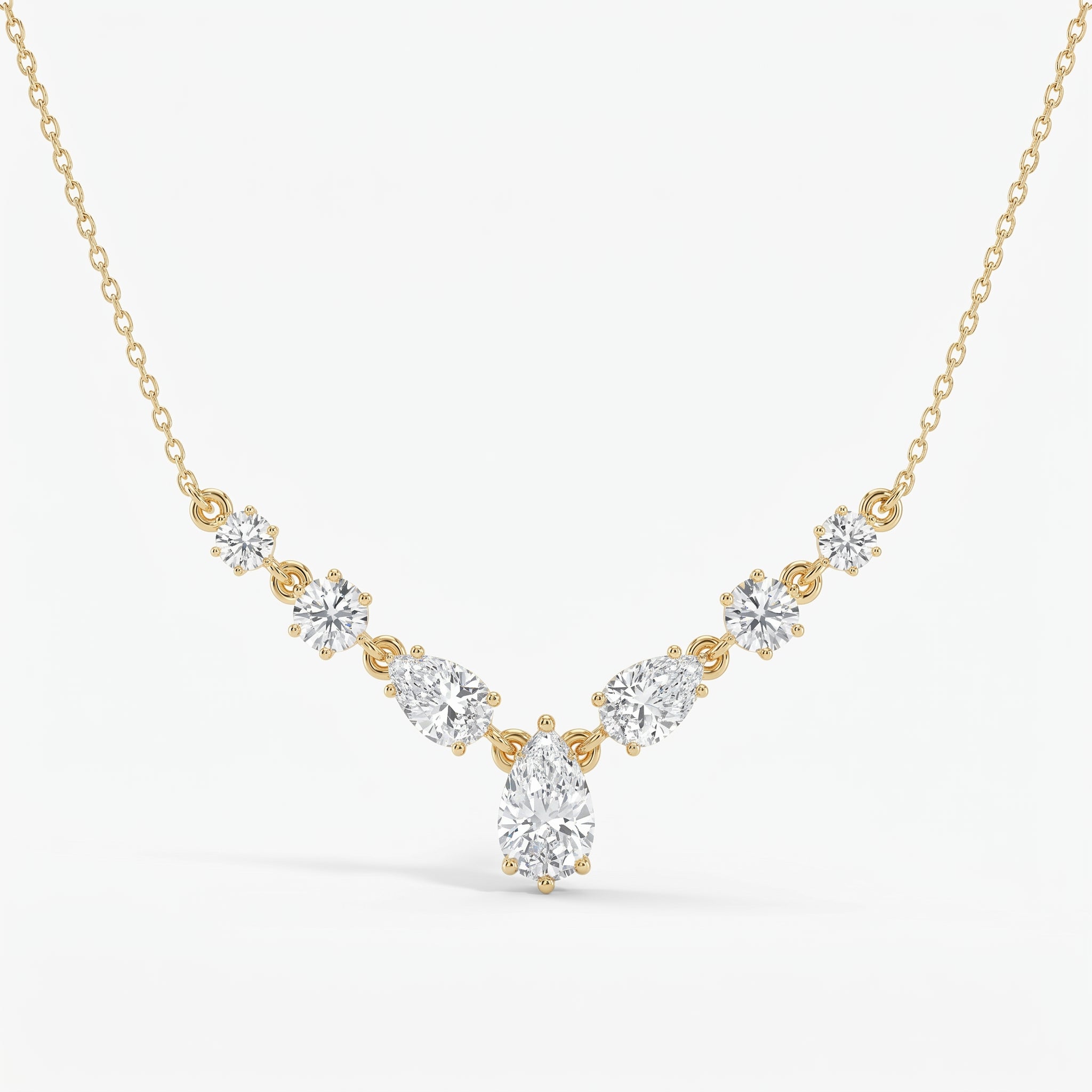 Pear & Round Cut Diamond V-Shape Diamond Pendant Necklace