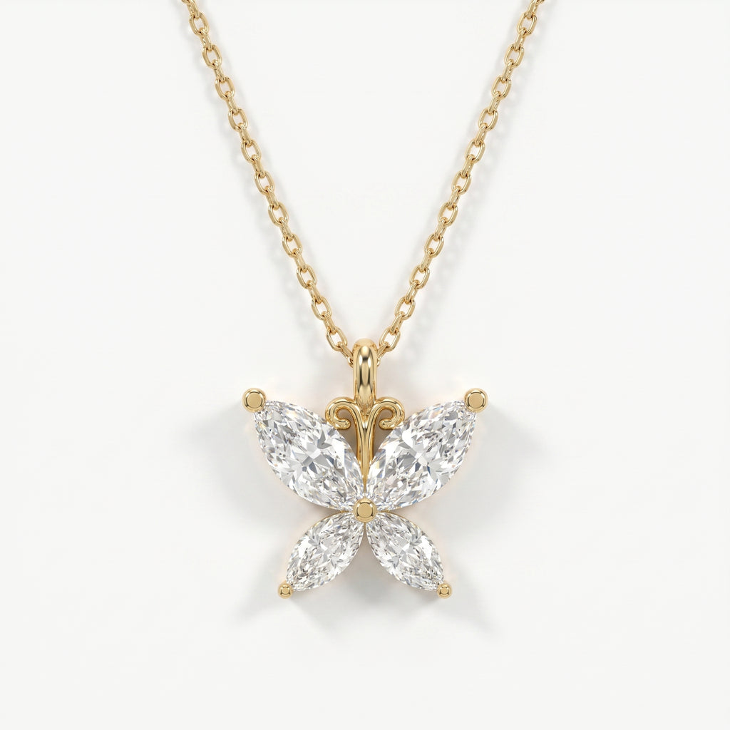 Butterfly Design Marquise Diamond Pendant Necklace