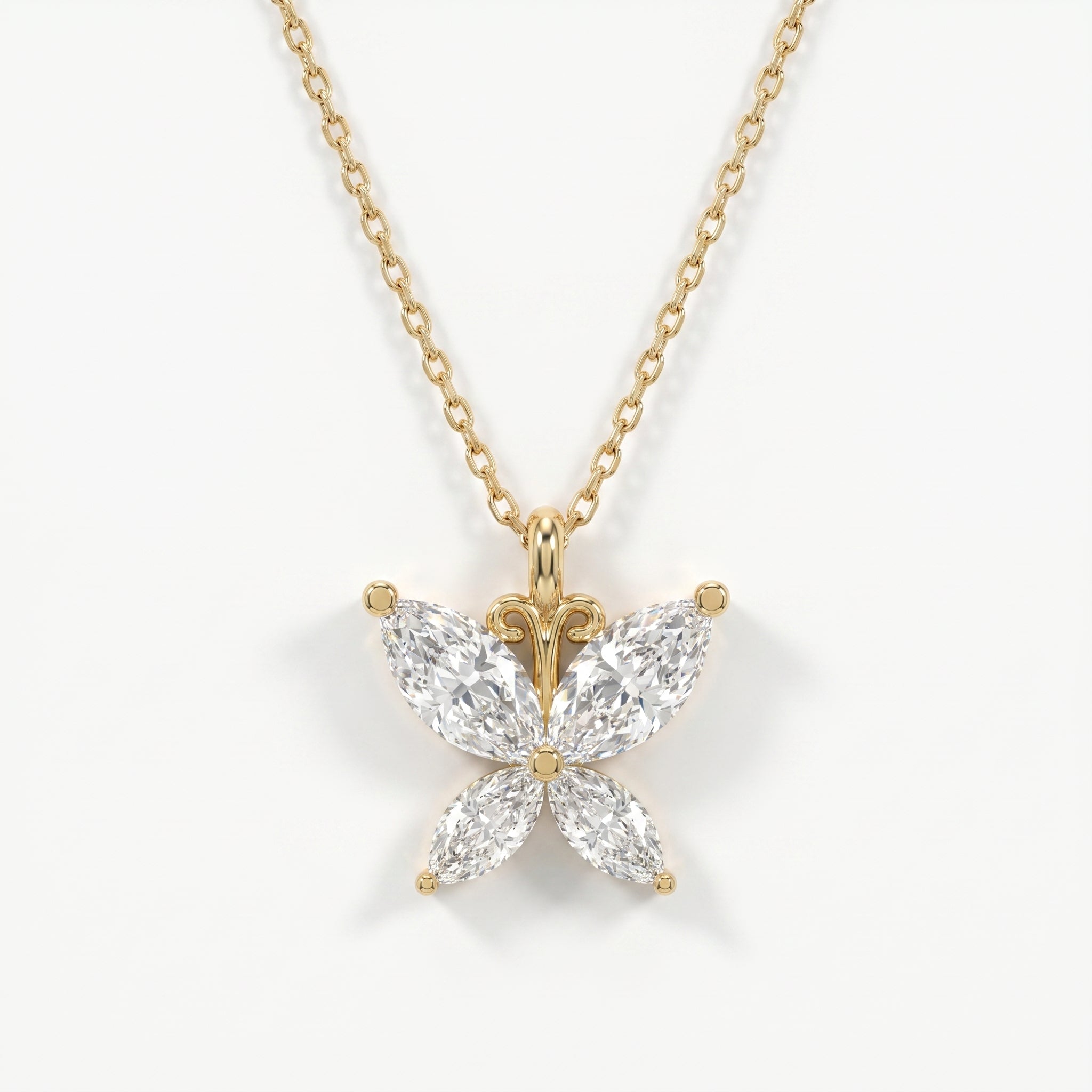 Butterfly Design Marquise Diamond Pendant Necklace