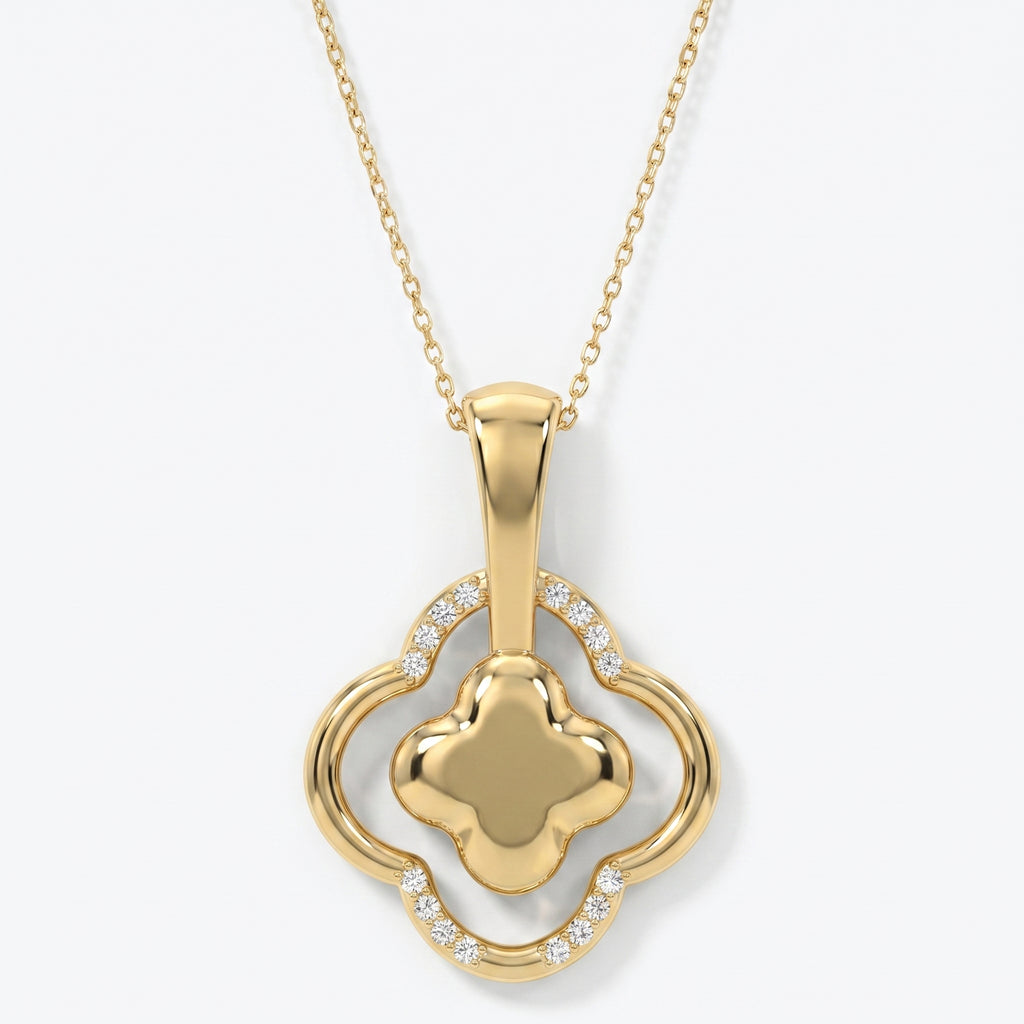Round Diamond Elegant Clover Bloom Pendant Necklace