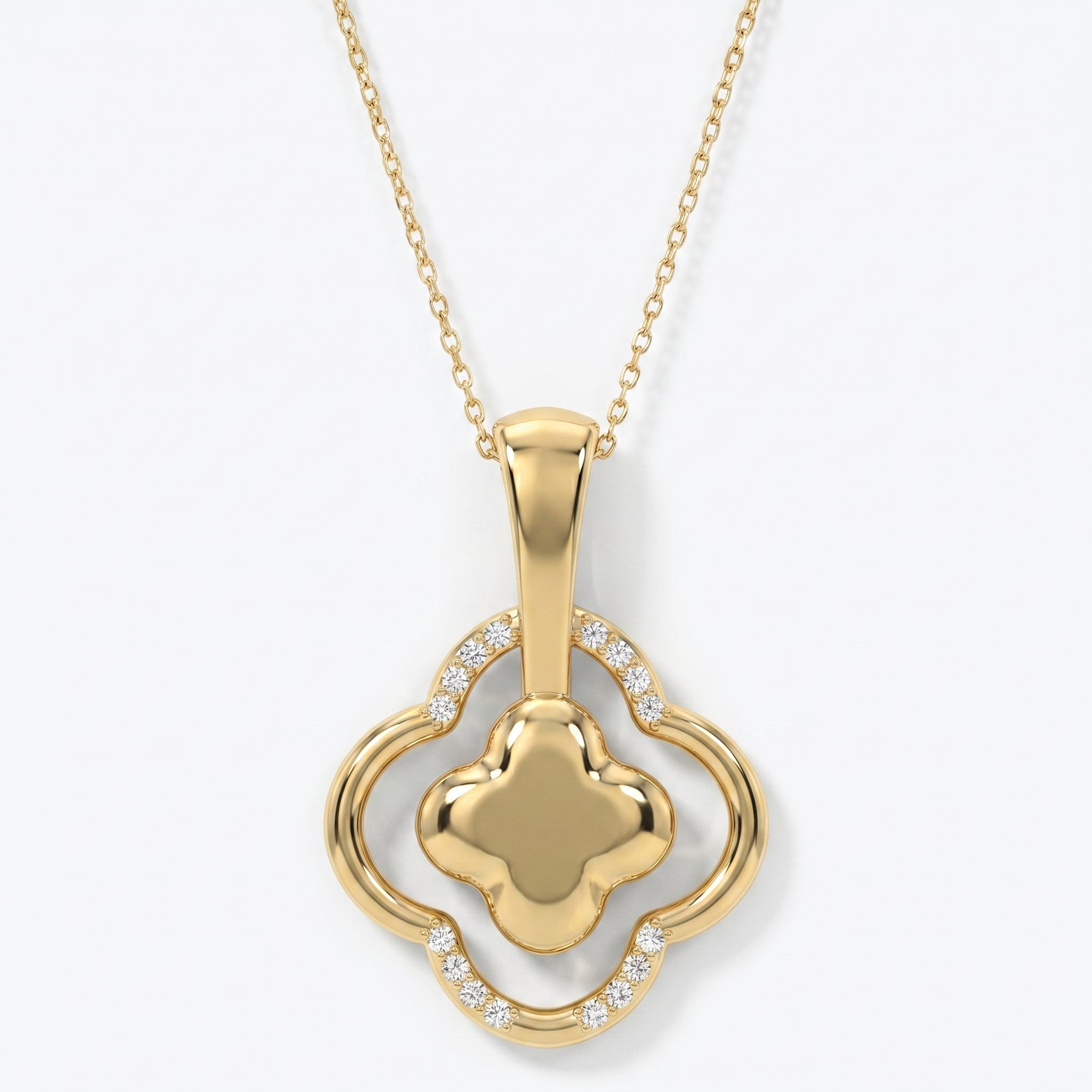 Round Diamond Elegant Clover Bloom Pendant Necklace
