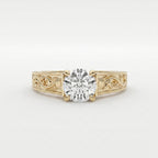 Vintage Floral Engraved Round Cut Diamond Engagement Ring