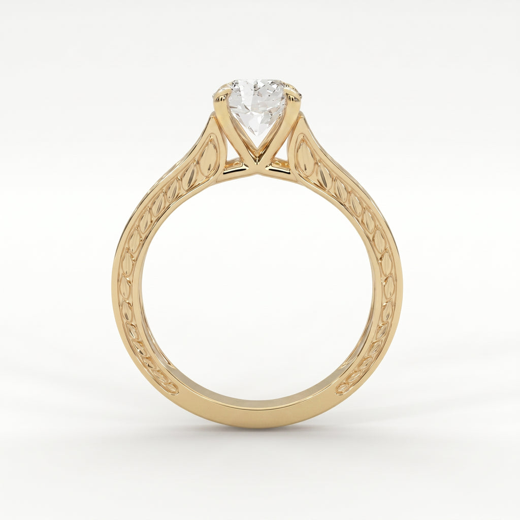 Vintage Floral Engraved Round Cut Diamond Engagement Ring