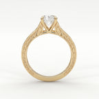 Vintage Floral Engraved Round Cut Diamond Engagement Ring