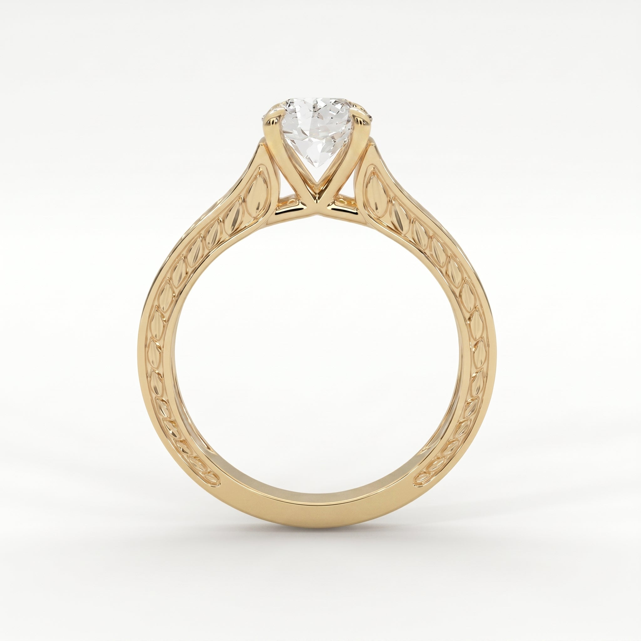 Vintage Floral Engraved Round Cut Diamond Engagement Ring