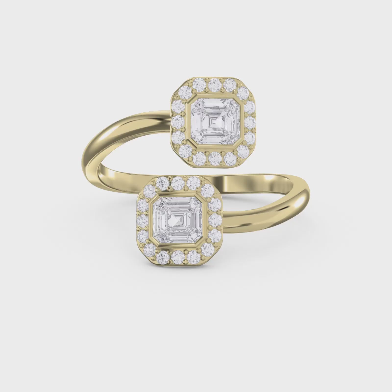 Two Stone Bypass Style Ascher Diamond Fashion Ring