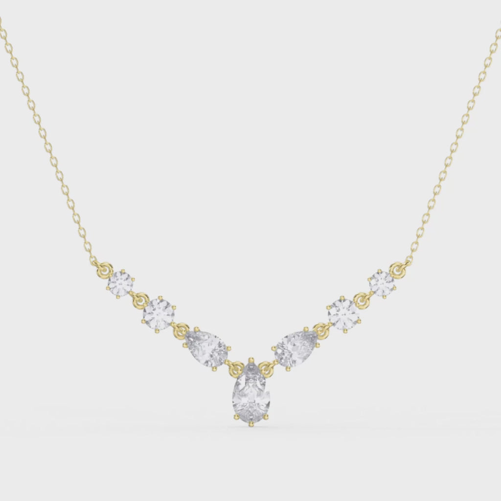 Pear & Round Cut Diamond V-Shape Diamond Pendant Necklace