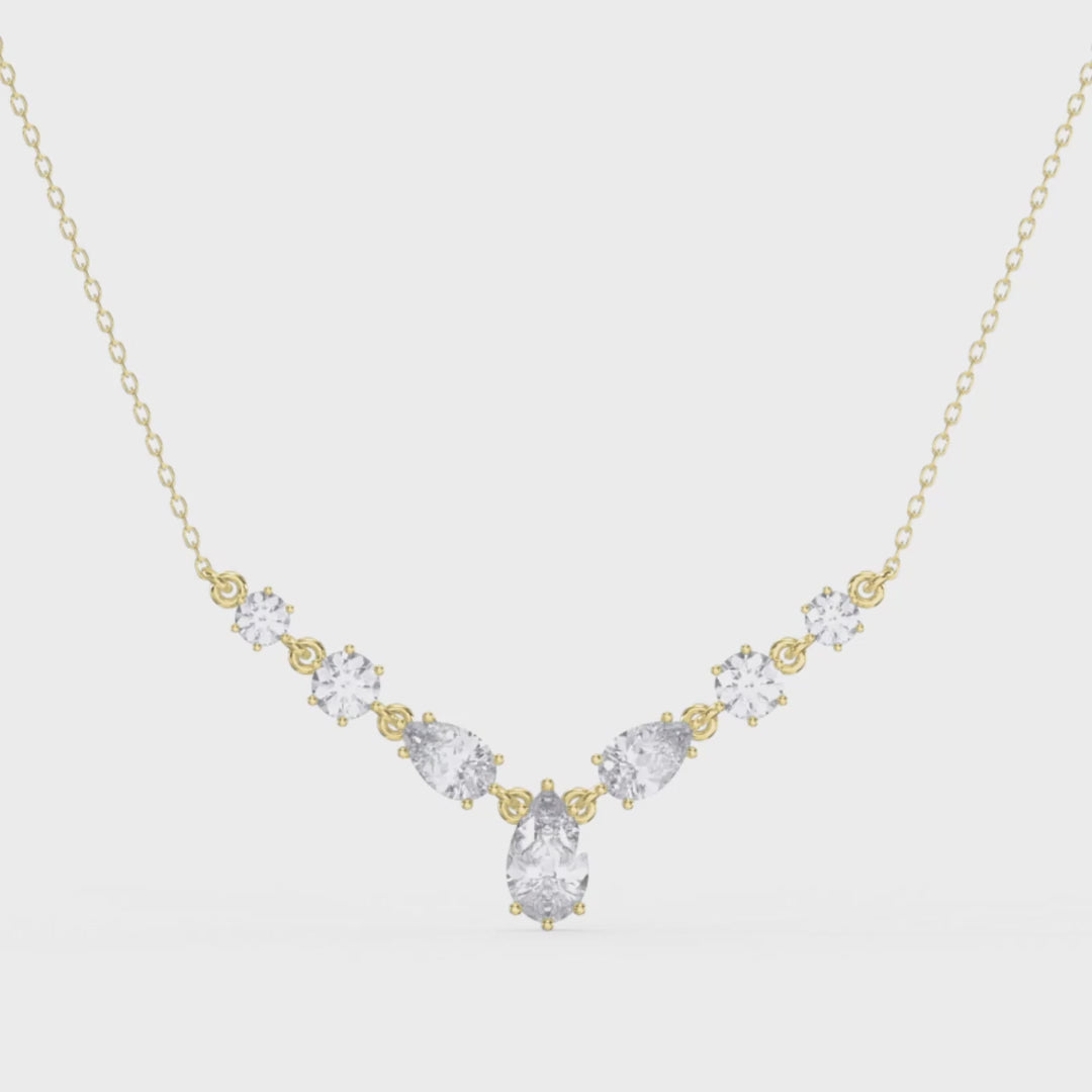 Pear & Round Cut Diamond V-Shape Diamond Pendant Necklace