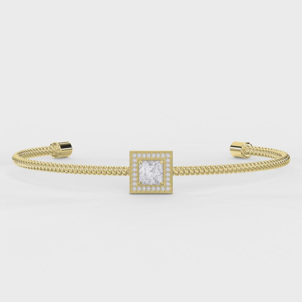 Luxury Cuff Bracelet with Square Halo Centerpiece – Princess Cut Diamond