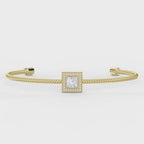 Luxury Cuff Bracelet with Square Halo Centerpiece – Princess Cut Diamond