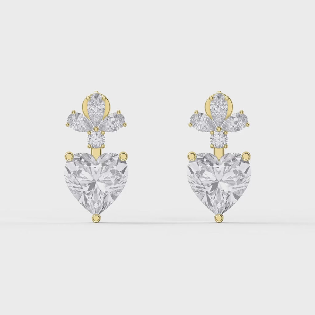 Floral Cluster Heart Diamond Drop Earring