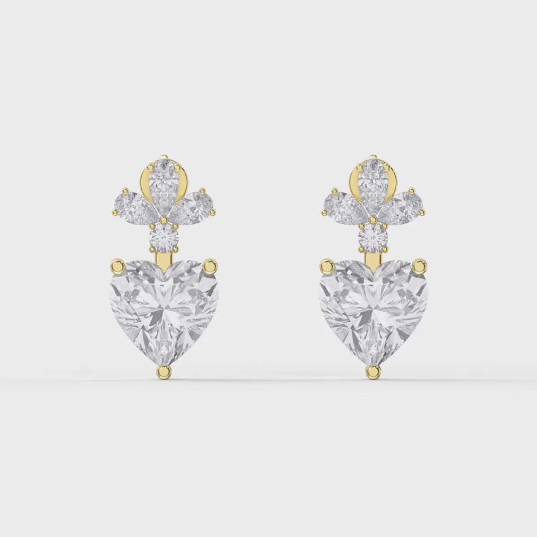 Floral Cluster Heart Diamond Drop Earring