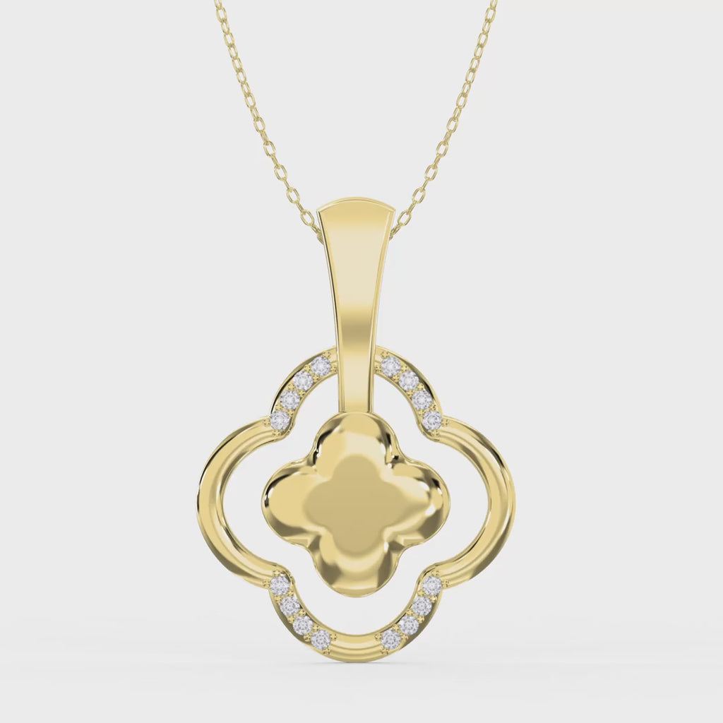 Round Diamond Elegant Clover Bloom Pendant Necklace
