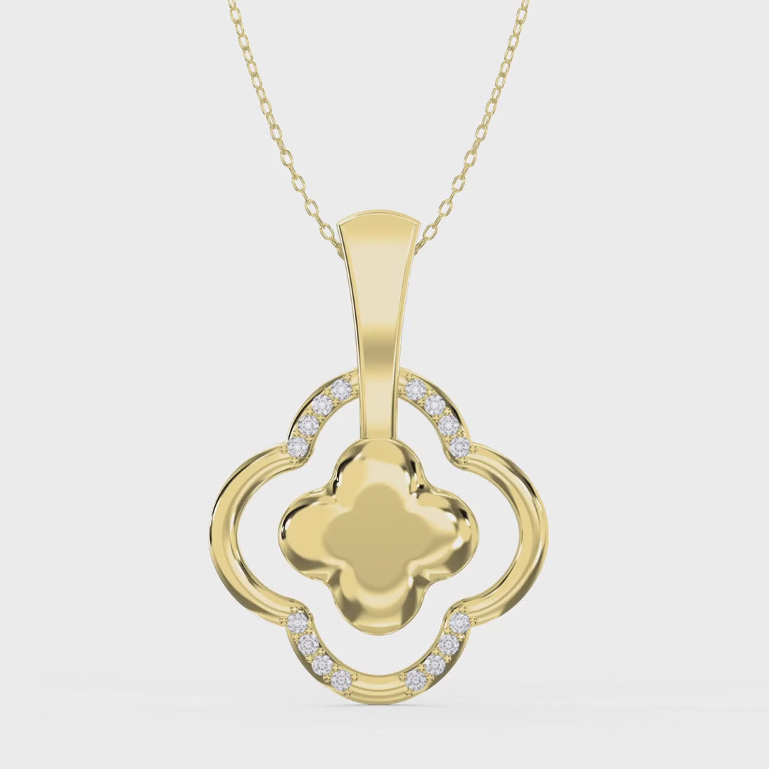 Round Diamond Elegant Clover Bloom Pendant Necklace