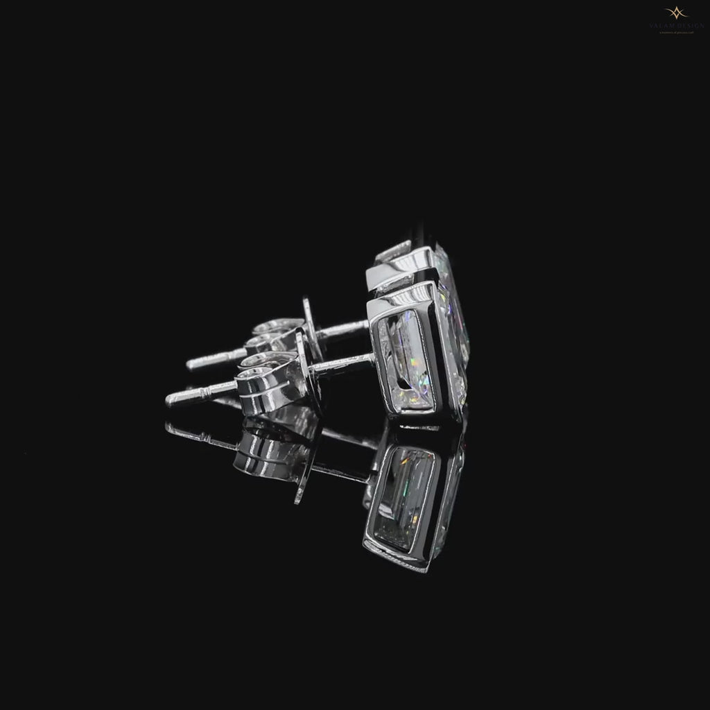 Emerald Cut Diamond Bezel Stud Earrings
